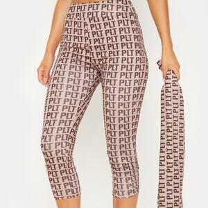 PrettyLittleThing Stone Ruched Detail Cropped Leggings - Size 6